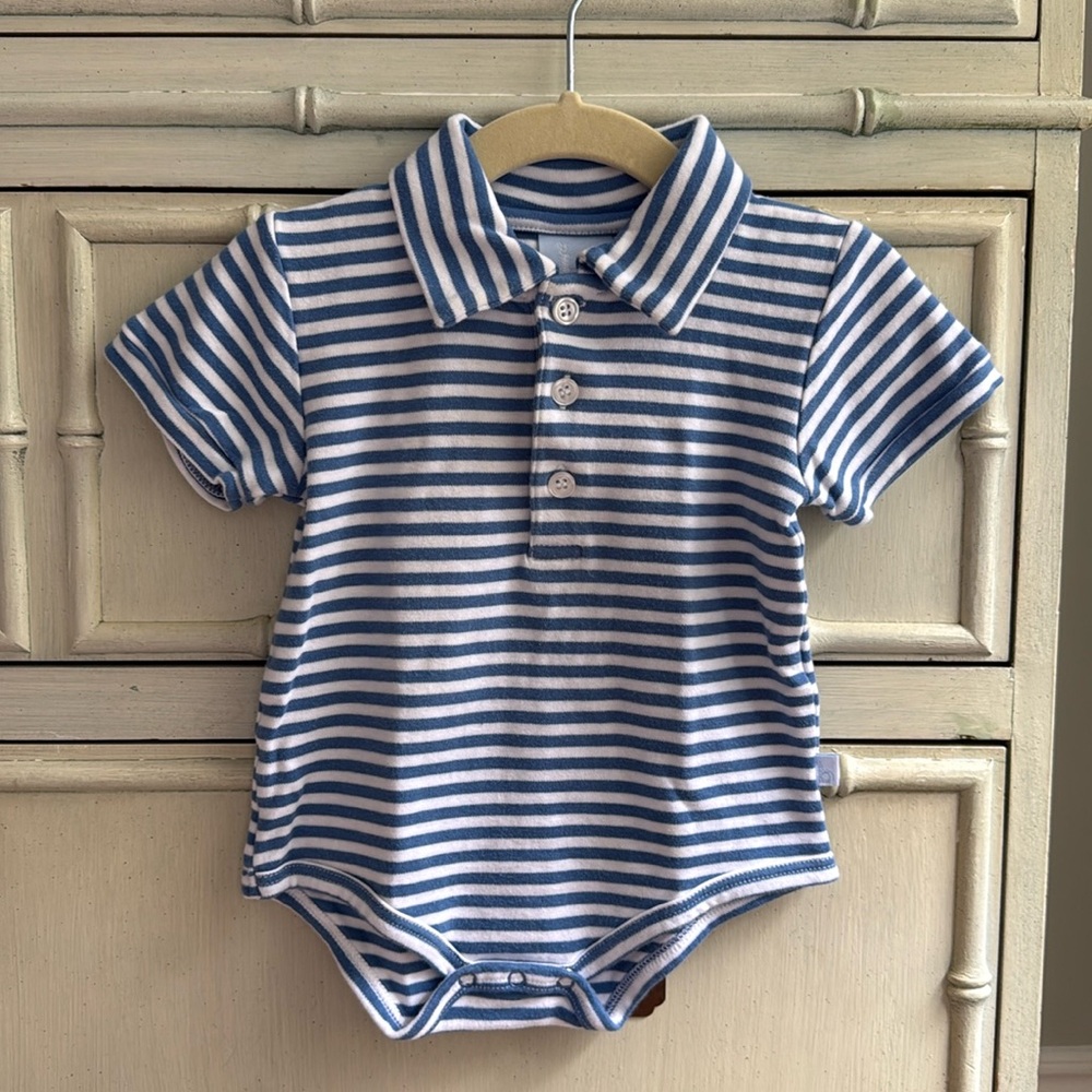 Bella Bliss Collared Onesie, Blue Stripe